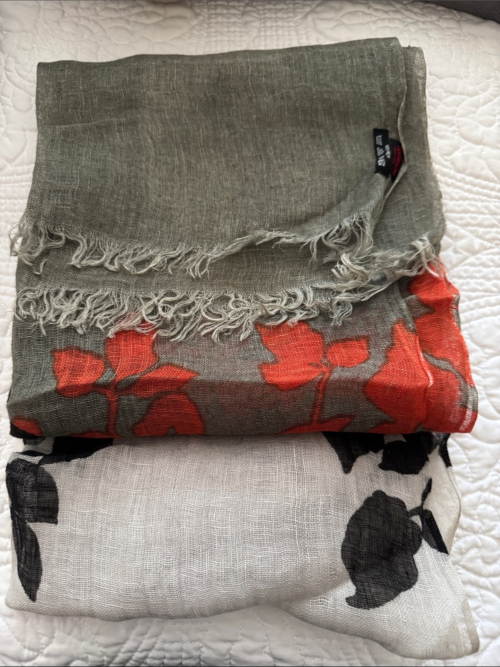 Floral Lightweight Scarf in Black, Coral & Gray